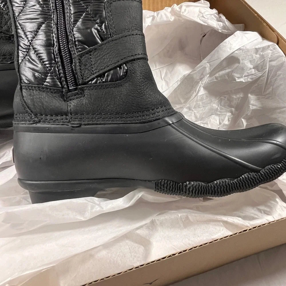 Sperry Saltwater Tall Nylon Duck Boots Womens 8.5 Black NEW w/Box Quilted Buckle